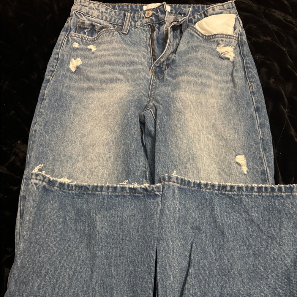 Blue Flare Wide Leg Jeans with Vintage Look